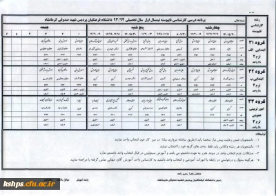 برنامه درسی کارشناسی ناپیوسته نیمسال اول سال تحصیلی 94-93