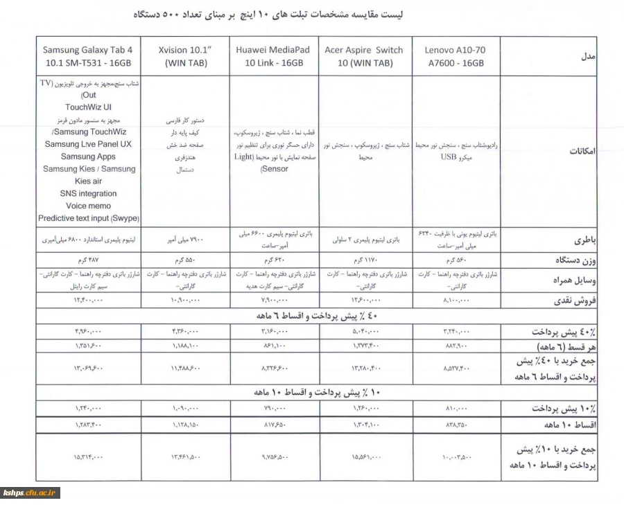 تسهیلات خرید اقساطی تبلت دانشجوئی 3