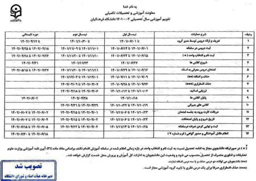 تقویم آموزشی 1401 2